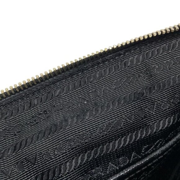 Prada Shoulder Bag Logo Jacquard Black Leather Tag - Picture 15 of 15